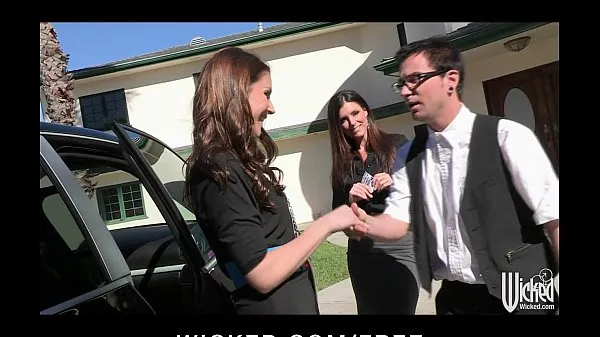 Watch Pair of sisters bribe their car salesman into a threesome warm Videos