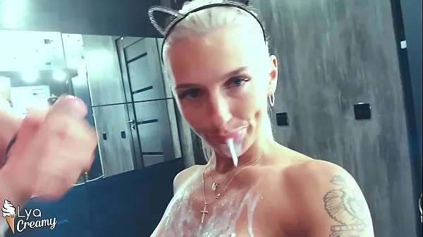 Se Bad Cat Blowjob Big Dick and Masturbate Pussy with Milk - Facial POV varme videoer