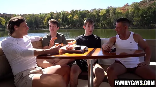 Tonton Step daddies foursome fuck gay step sons on a boat trip Video hangat