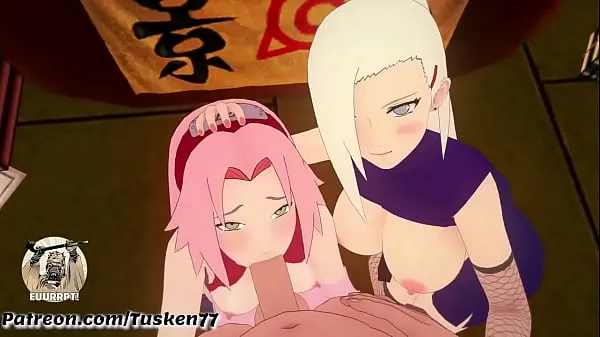 Bekijk NARUTO 3D HENTAI: Kunoichi Sluts Ino & Sakura thanking their hero Naruto warme video's